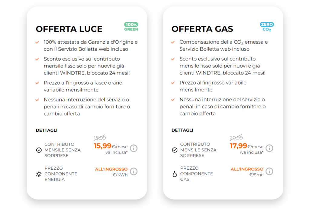 offerta luce windtre e offerta gas windtre